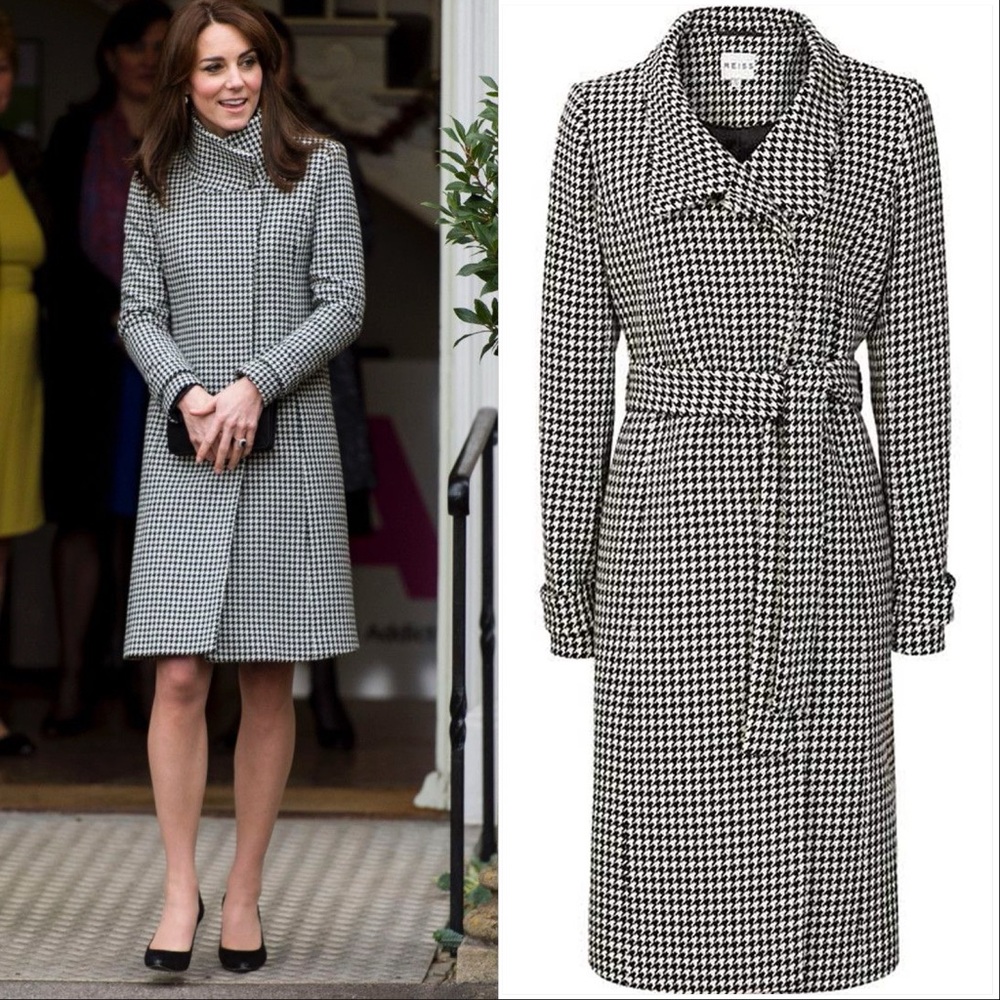 Reiss Rubik Houndstooth Belted Coat ASO Kate Middleton Size 10